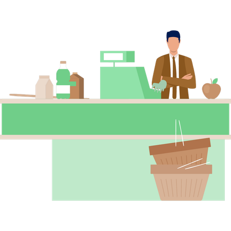 The man is standing at the checking counter  Illustration