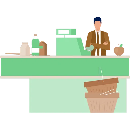 The man is standing at the checking counter  Illustration