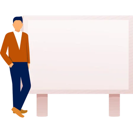 The man is standing near black board  Illustration