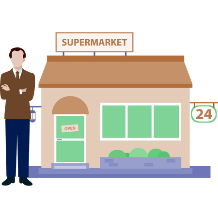 The man is standing near super market  Illustration