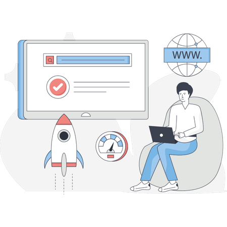 The man is testing web services  Illustration