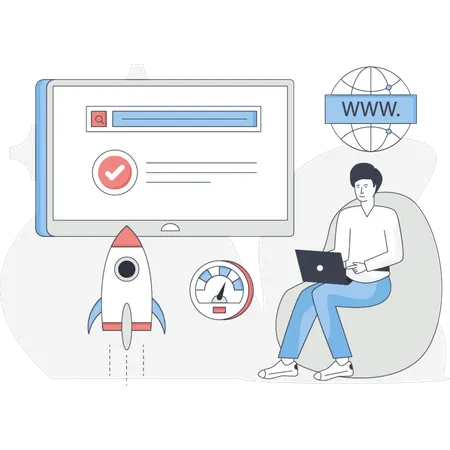 The man is testing web services  Illustration