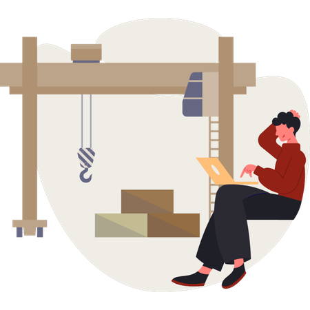 The man is thinking about warehouse facility  Illustration
