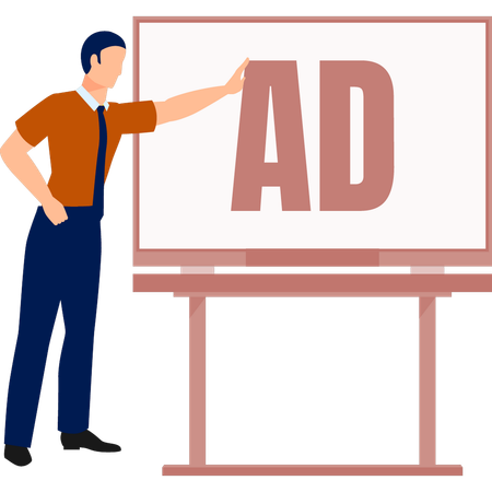 The man is touching ad board  Illustration