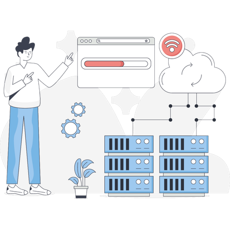 The man is uploading data  Illustration