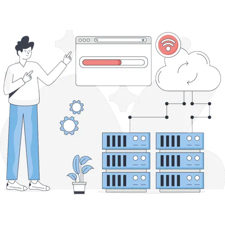 The man is uploading data  Illustration