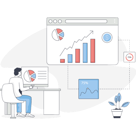 The man is working about financial growth  Illustration