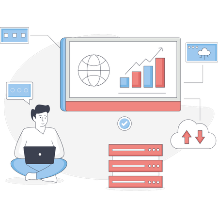 The man is working about web hosting  Illustration