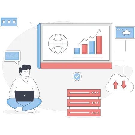 The man is working about web hosting  Illustration