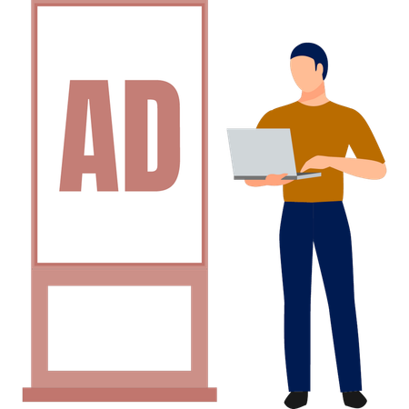 The man is working on bill board advertisement  Illustration
