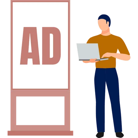 The man is working on bill board advertisement  Illustration