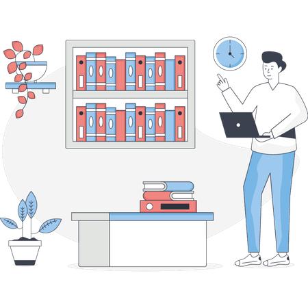 The man is working on library books  Illustration