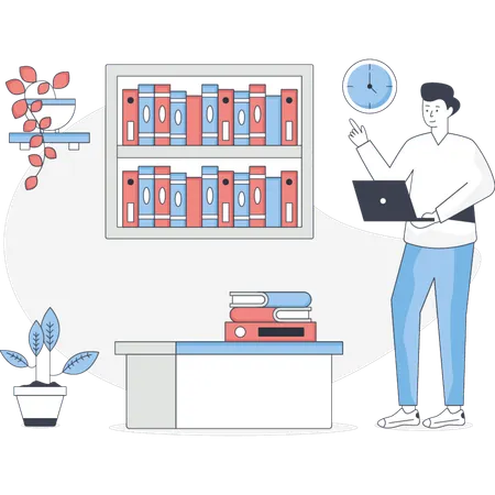 The man is working on library books  Illustration