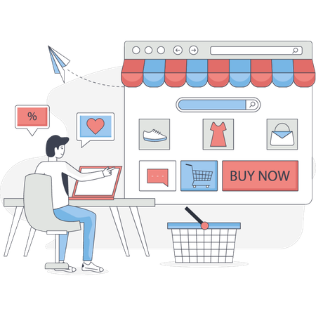 The man is working online shopping  Illustration