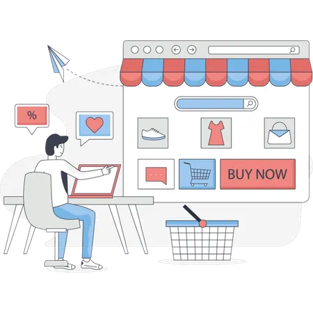 The man is working online shopping  Illustration