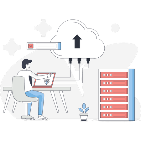 The man is works on premium hosting  Illustration
