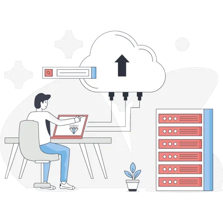 The man is works on premium hosting  Illustration
