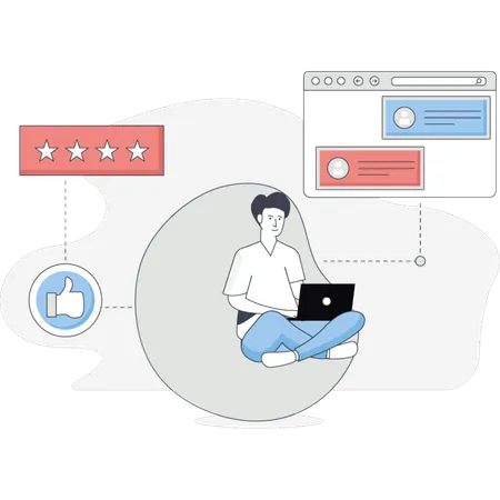 この男性は評判管理に取り組んでいる  イラスト