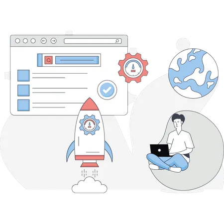 The man is works on web performance  Illustration