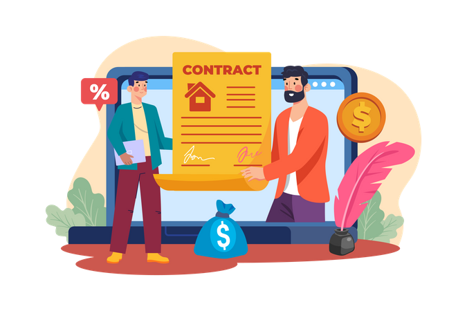 The man made the rental agreement online  Illustration