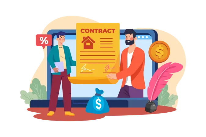 The man made the rental agreement online  Illustration