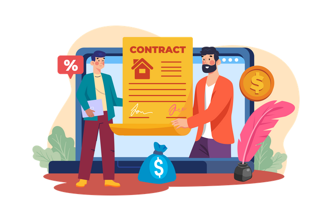 The man made the rental agreement online Illustration