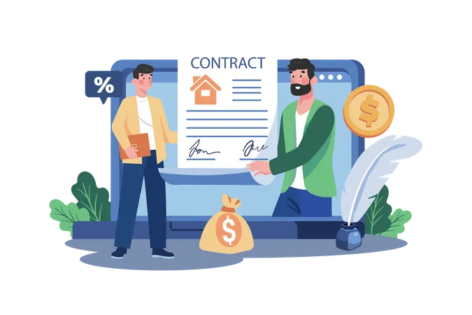The man made the rental agreement online  Illustration