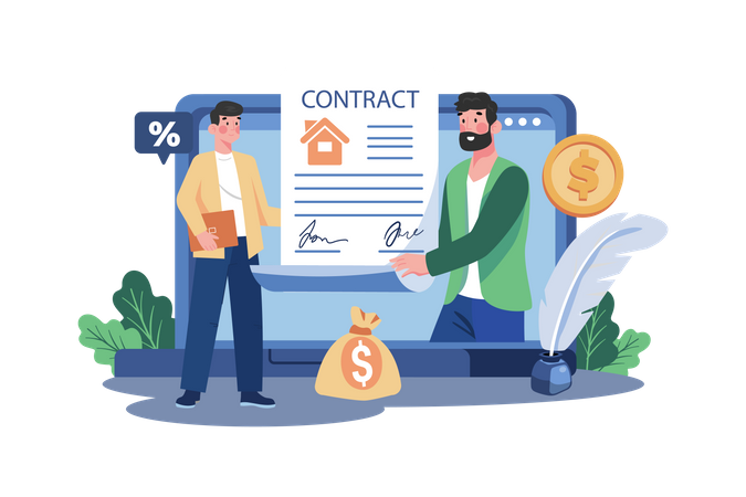 The man made the rental agreement online  Illustration