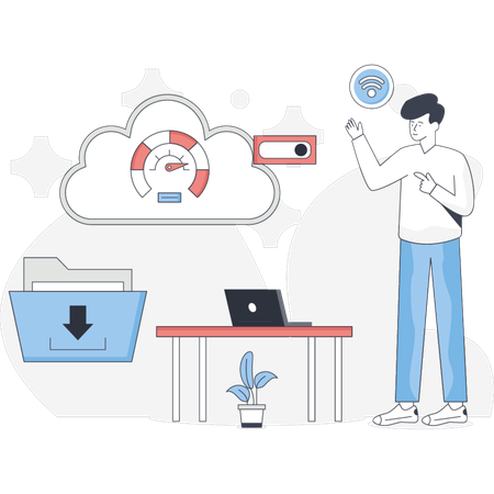 The man showing cloud speed meter  Illustration