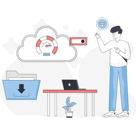 The man showing cloud speed meter  Illustration