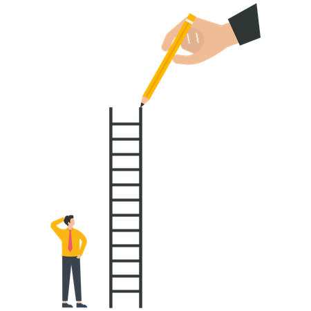 The manager draws a ladder to help a businessman  Illustration