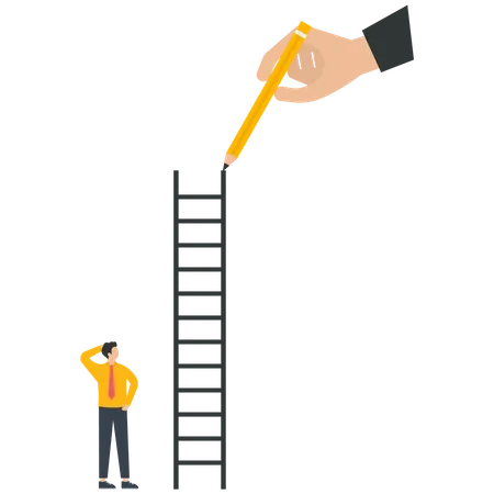 The manager draws a ladder to help a businessman  Illustration