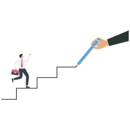 The manager draws the stair for a businessman  Illustration