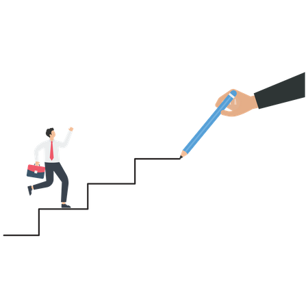 The manager draws the stair for a businessman  Illustration