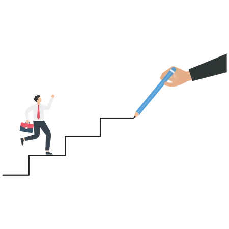 The manager draws the stair for a businessman  Illustration
