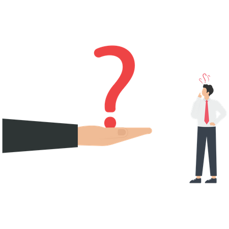 The manager gives a question mark to a businessman  Illustration