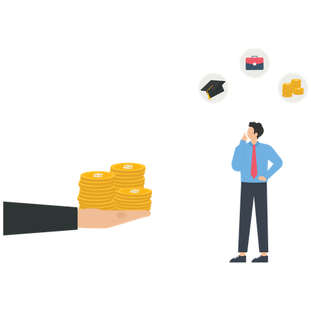 The manager gives bonus money to a businessman for saving money or shopping  Illustration