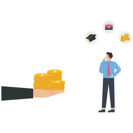 The manager gives bonus money to a businessman for saving money or shopping  Illustration