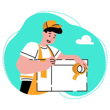 The merchant is packing his goods  Illustration