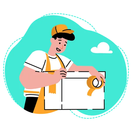 The merchant is packing his goods  Illustration