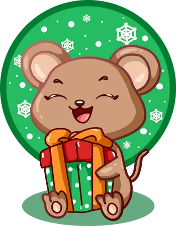 The mouse brought a Christmas present  Illustration