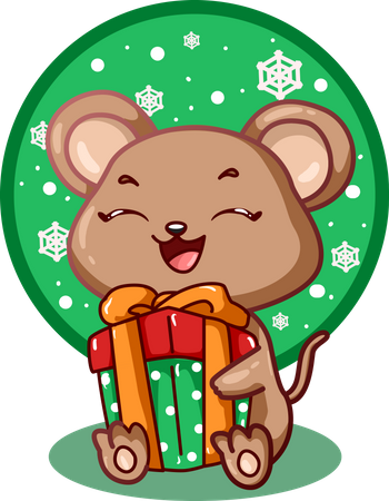 The mouse brought a Christmas present  Illustration