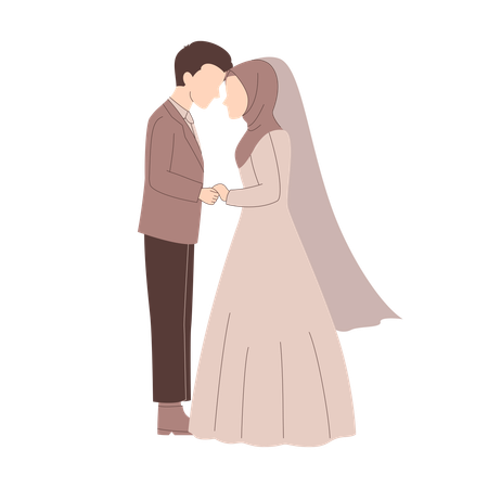 The Muslim Bride and Groom Bring Their Heads Closer to Each Other  Illustration