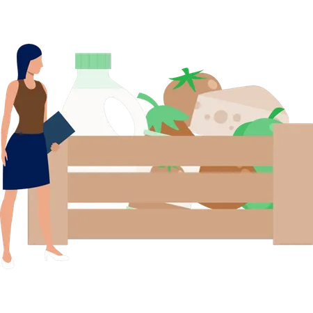 The office lady is looking food item  Illustration