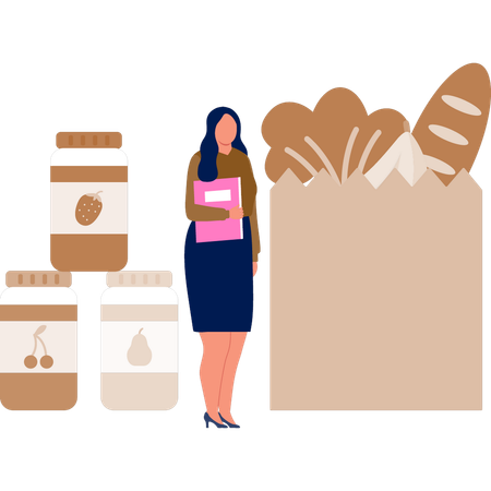 The office woman with file standing near jar  Illustration