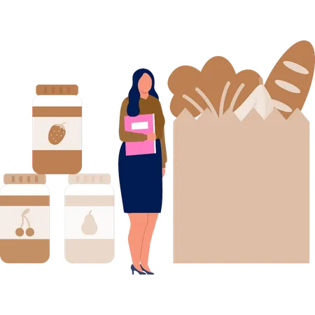 The office woman with file standing near jar  Illustration