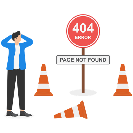 The Page You Requested Could Not Be Found On The Web Page And Traffic Cones  Illustration