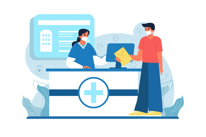 The patient came to the hospital reception to ask about a doctor's appointment.  イラスト