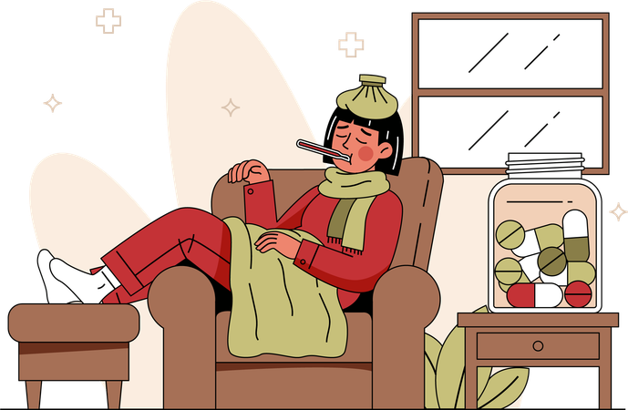The patient is sick with fever  Illustration