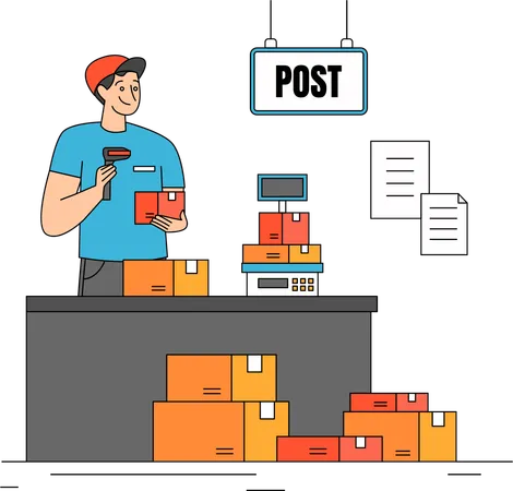 The Illustration Captures The Busy And Efficient Activity Inside A Post Office Showing The Various Tasks And Processes That Occur Each Day Art Pieces Are Arranged In Neatly Arranged Modern Post Office Facilities Marked With Bright Colors Illustrations Are Made For Brand Promotion Education And Socialization With The Post Office Theme Illustration
